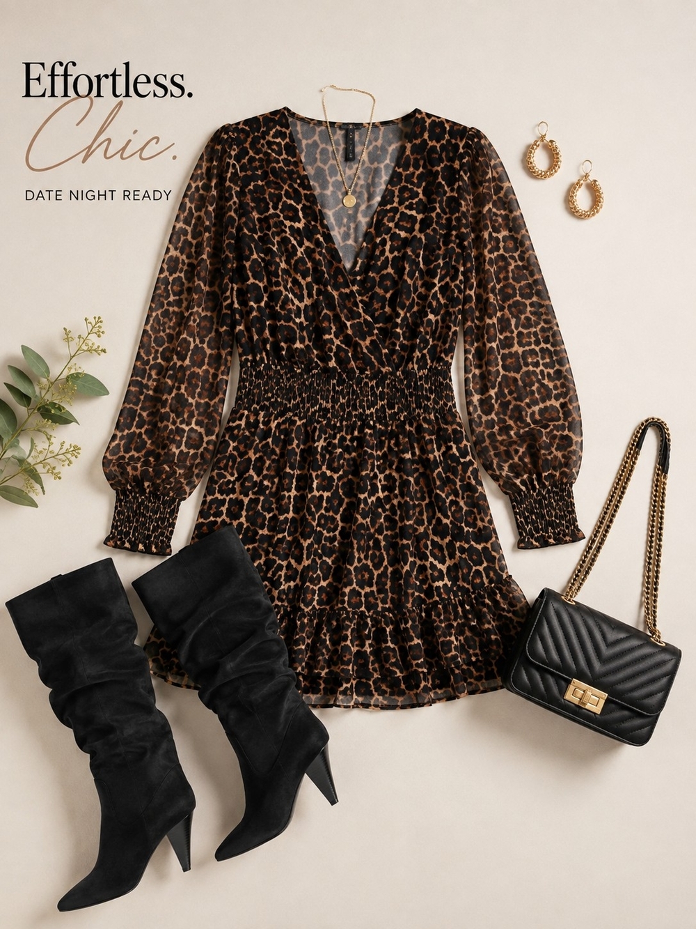 Michael Kors Leopard Print Long Sleeve Smocked Ruffle "JULIA" Dress Fall Style